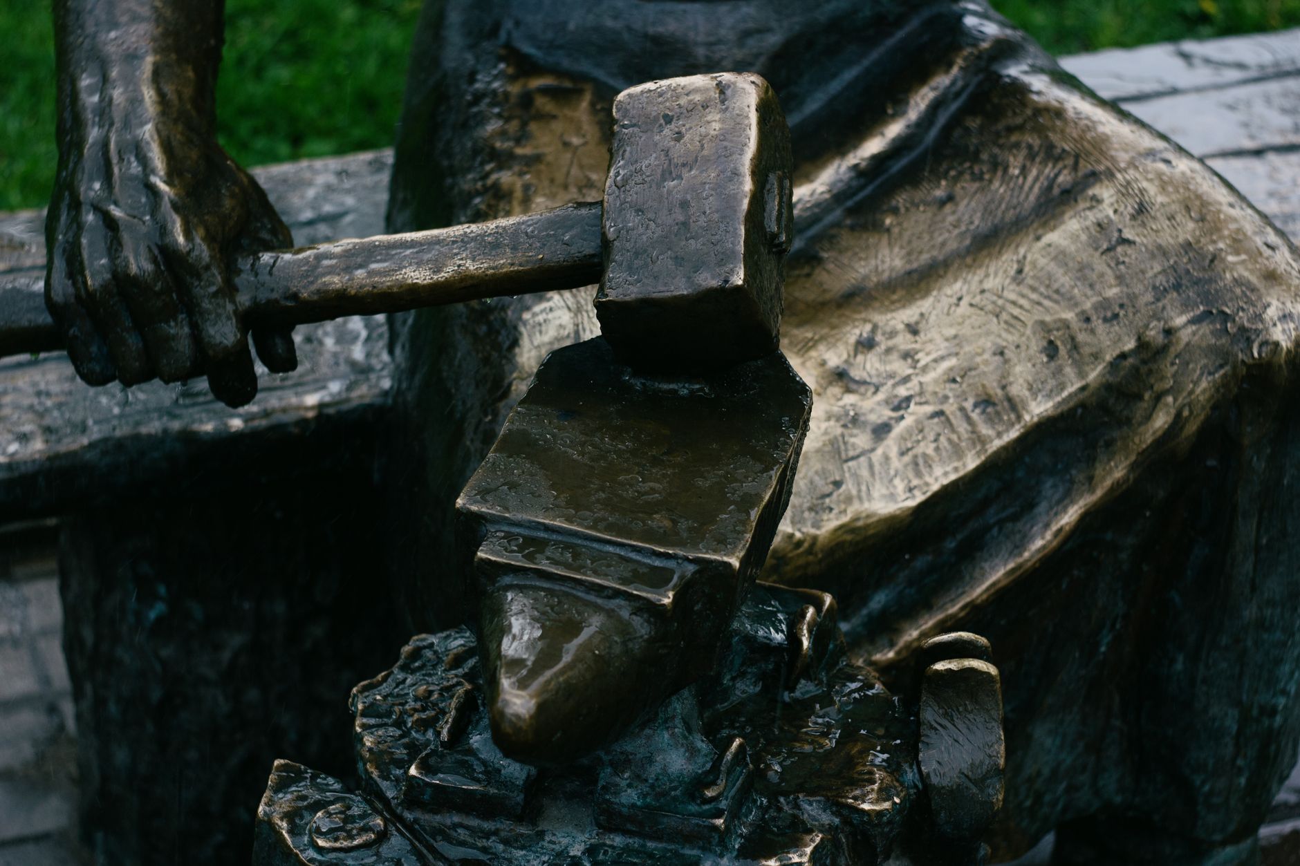 Empty blacksmith forge with cold anvil and unlit hearth